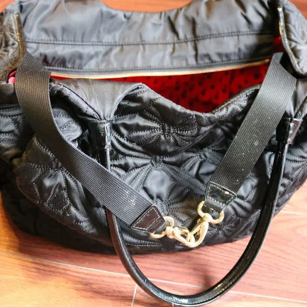 Kate Spade Large Quilted Nylon Black Diaper Bag patent leather handles Crossbody